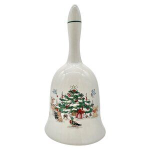 Christmas Ming Pao Woodland Ceramic Bell Festive Tree and Animals Design 6 inch